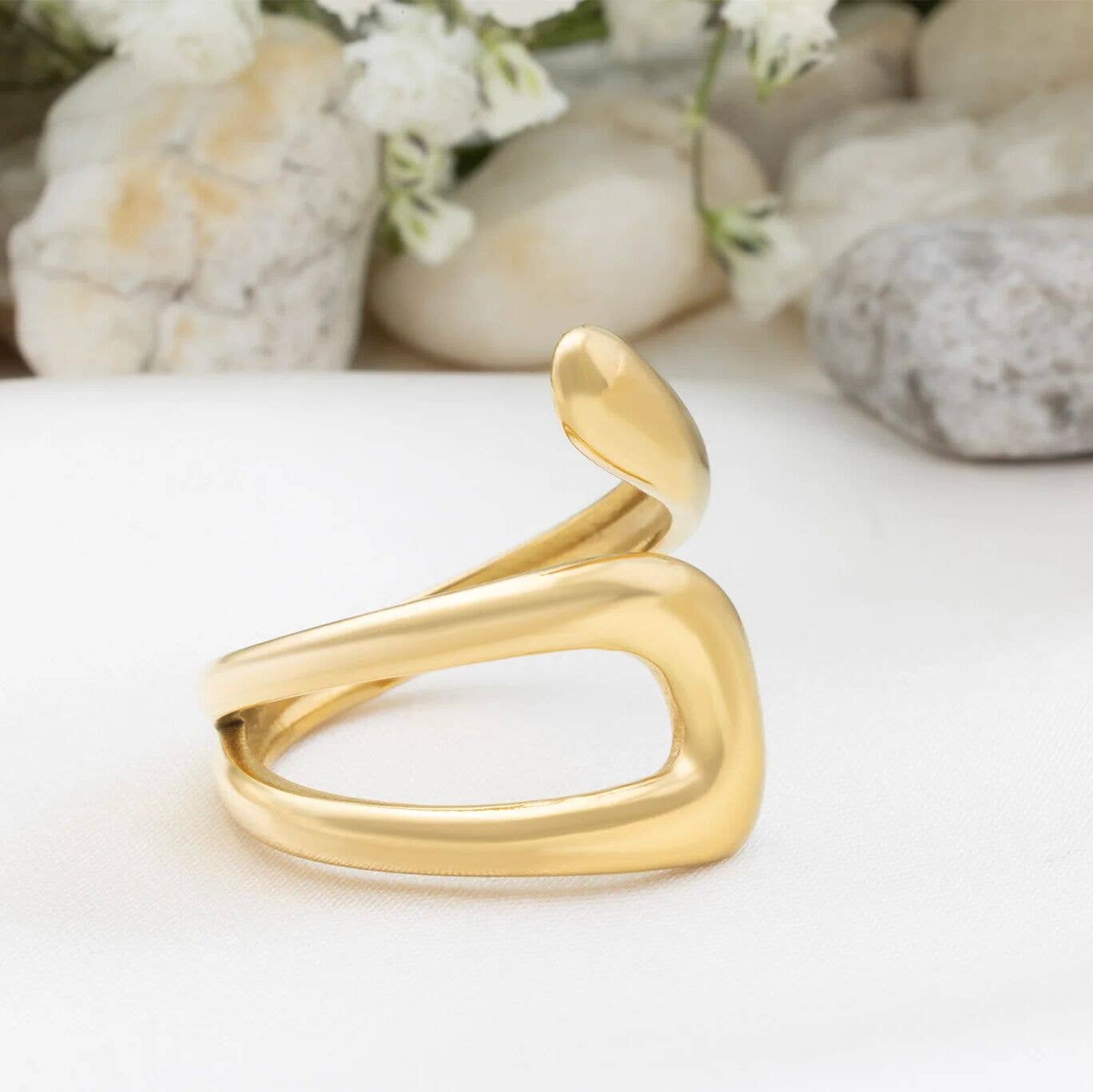 18K Gold PVD Stainless Steel Twisted Spiral Cuff Ring