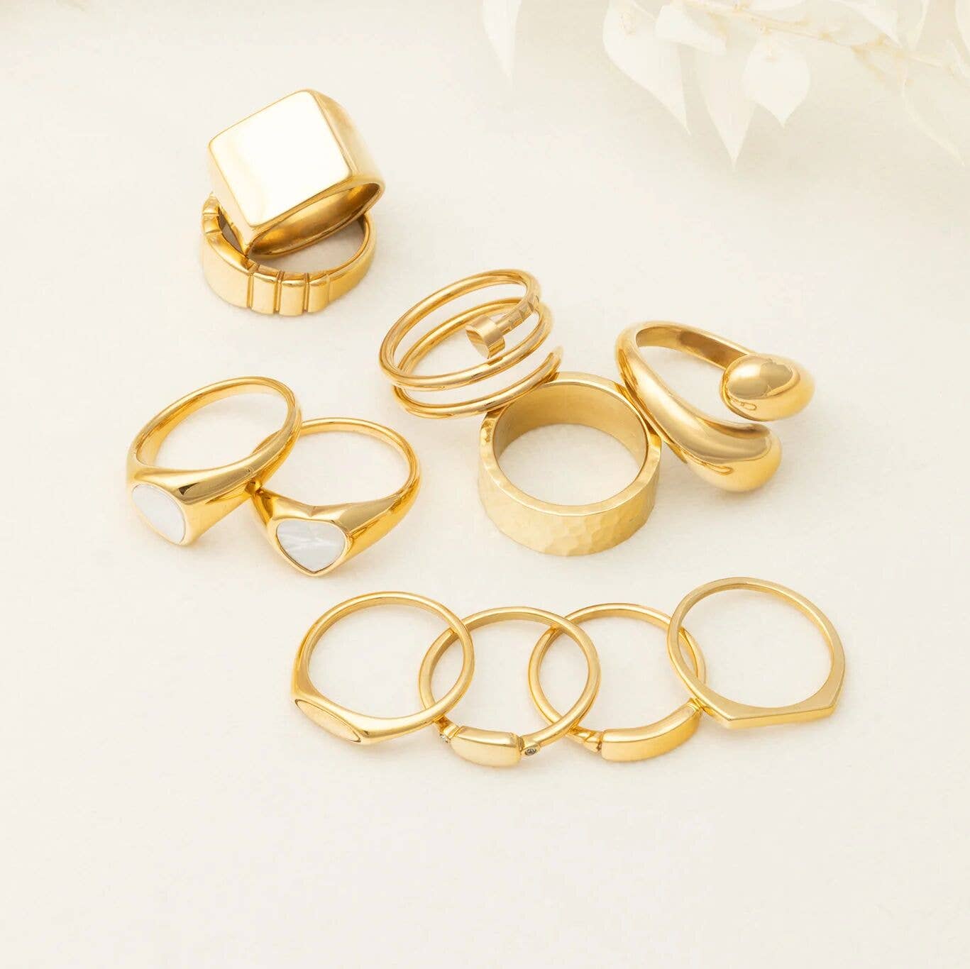 18K Gold Stainless Steel Duo Drop Ring