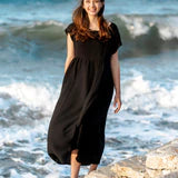 Short Sleeve Black Midi Dress