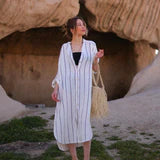 Double Gauze Cotton Striped Midi Shirt Dress