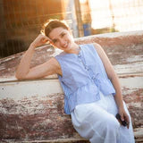 Striped Cotton Tie Front Top