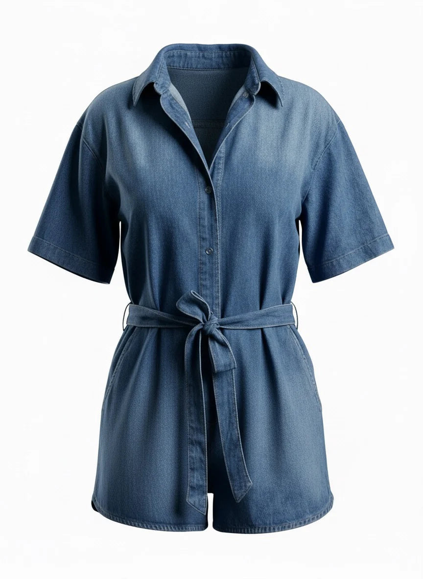 Callie Denim Shorts Romper