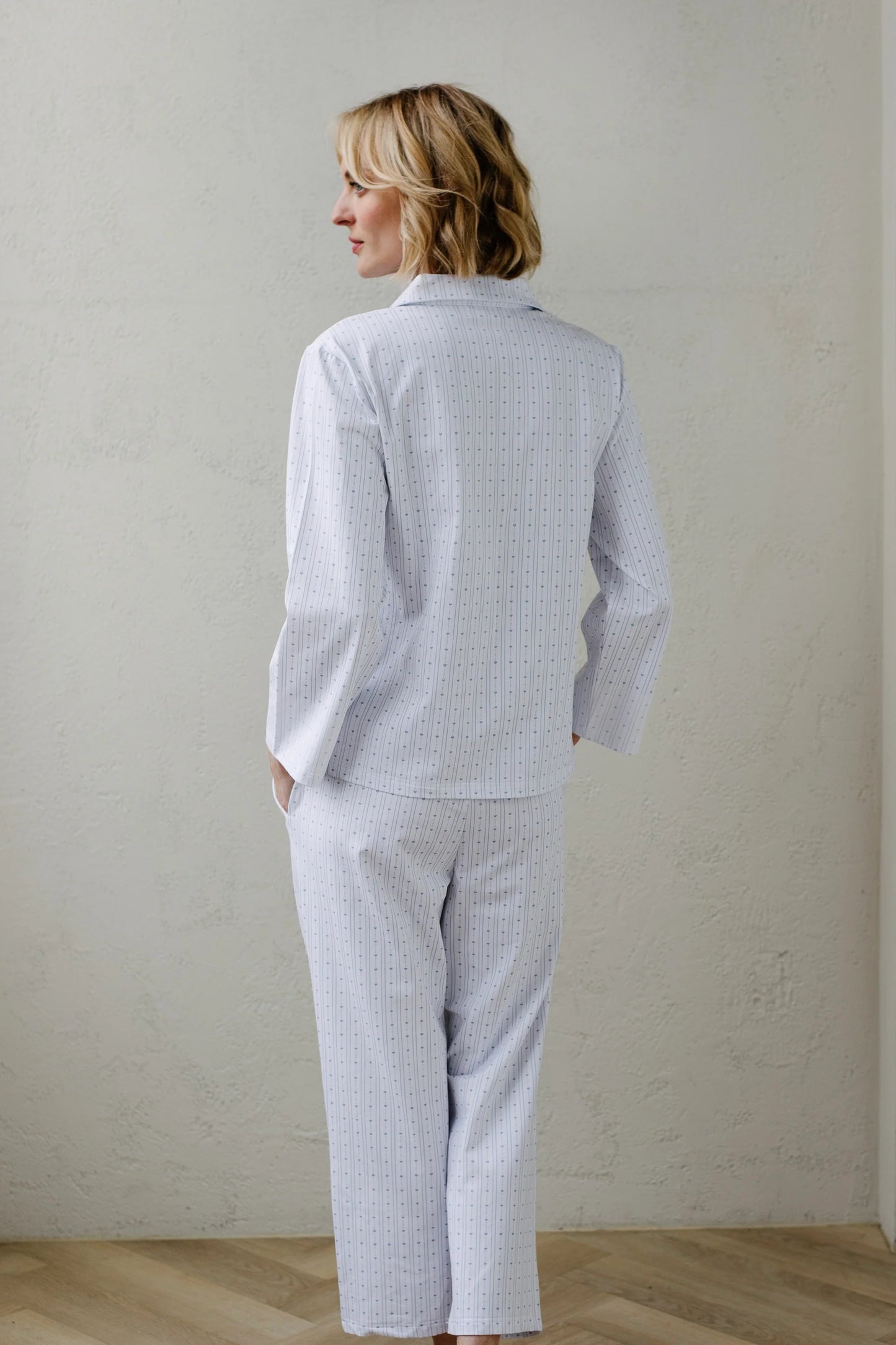 noon: Stretch Cotton Long Pajama Set in Heart Stripe