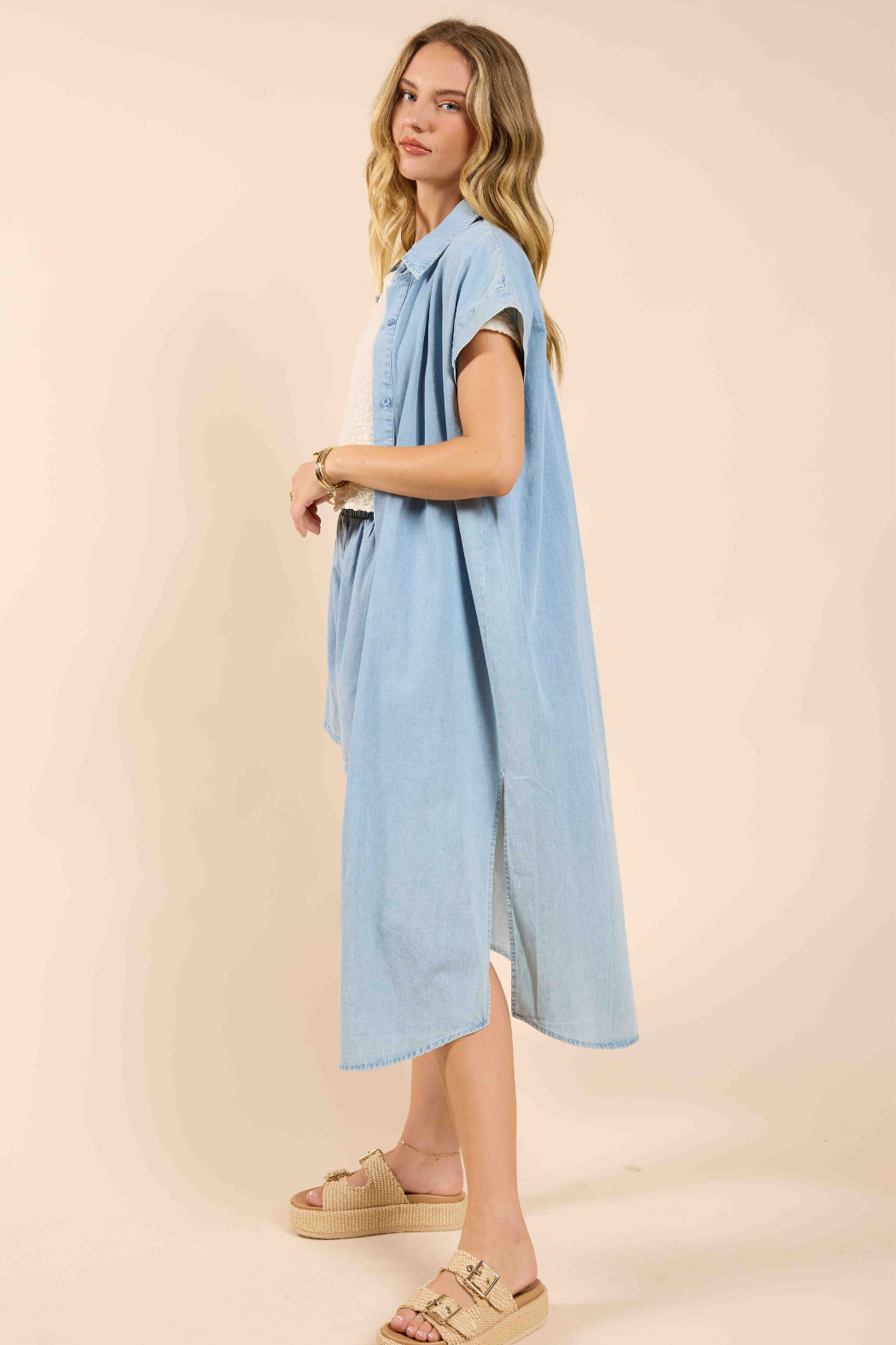 Energize Button Shirt Dress W Side Slits