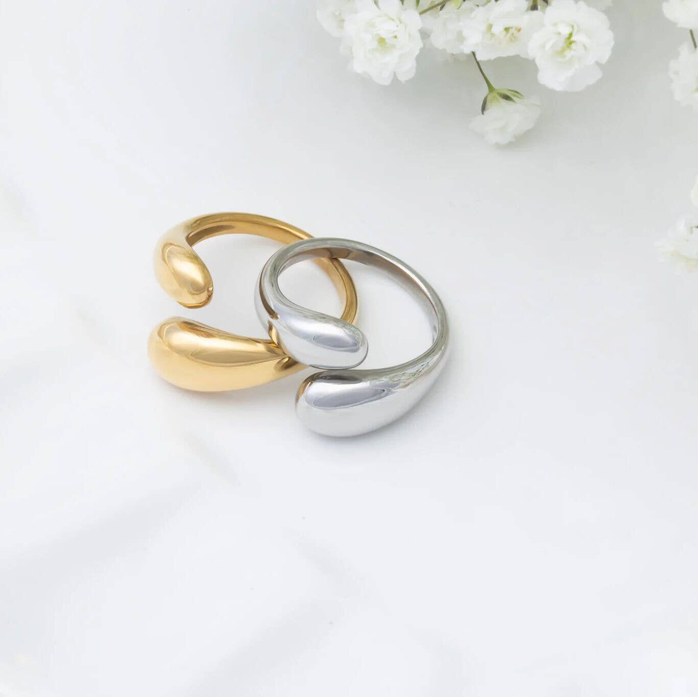 18K Gold Stainless Steel Duo Drop Ring