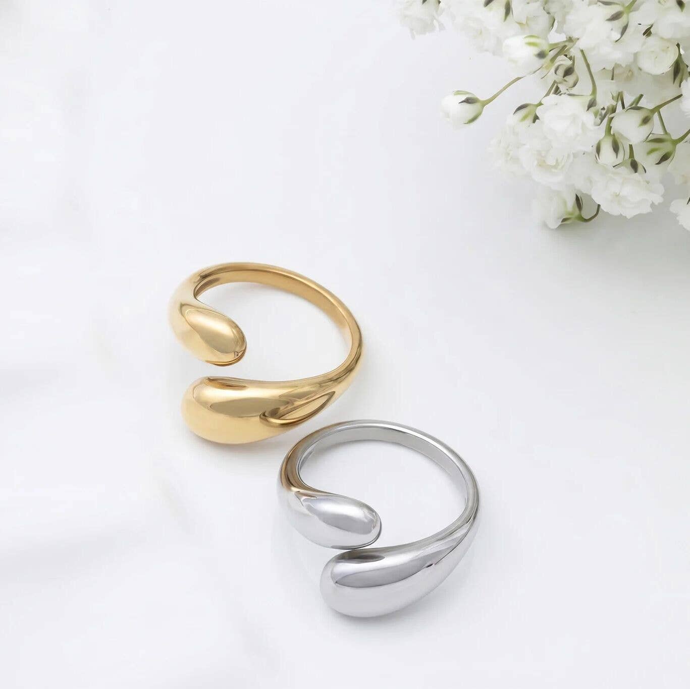 18K Gold Stainless Steel Duo Drop Ring