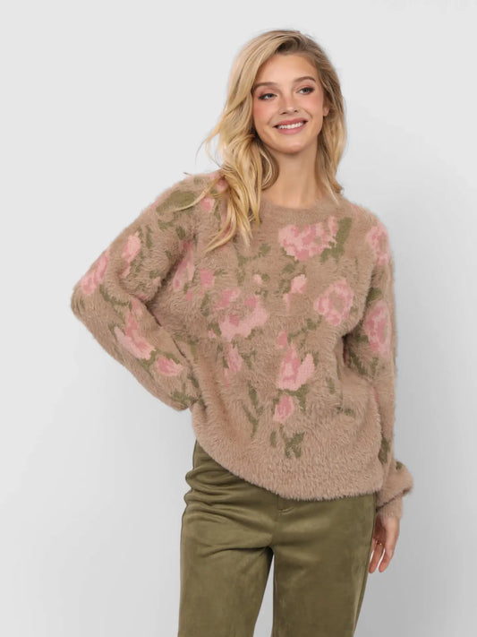 Camila Eyelash Yarn Jacquard Pullover Sweater