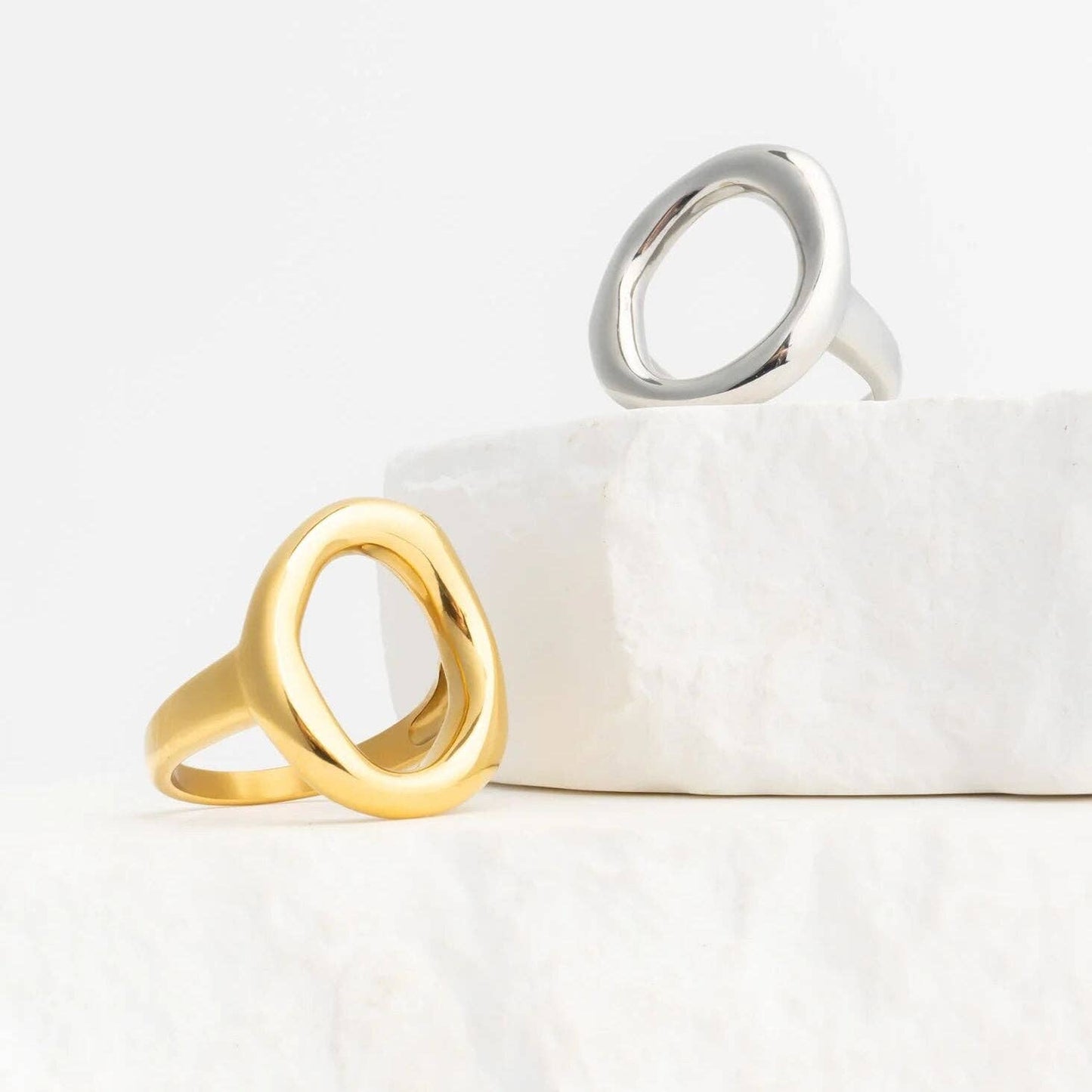 18K Gold PVD Stainless Steel Oval Motif Ring