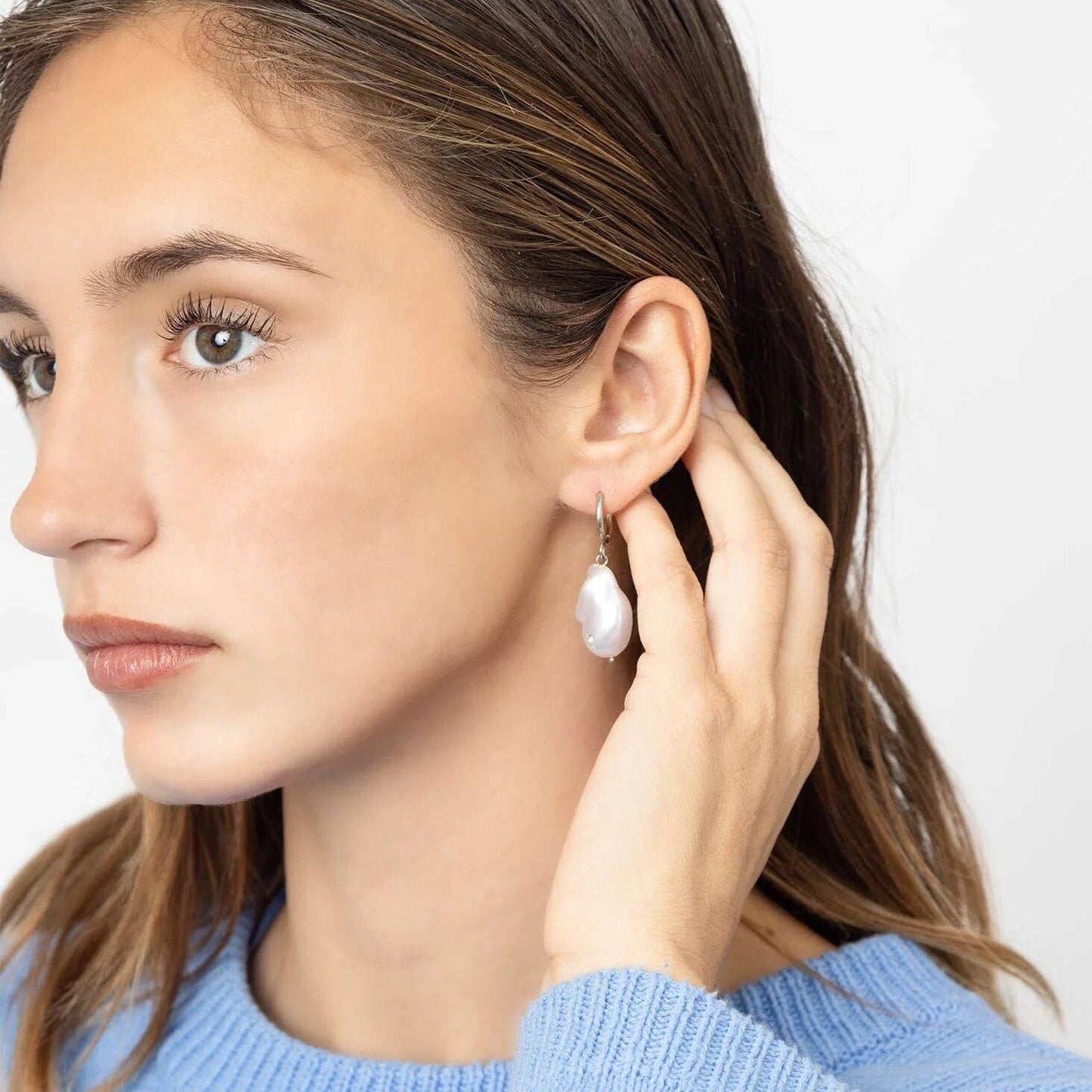 18K Gold PVD Stainless Steel Stone Freshwater Pearl Earring