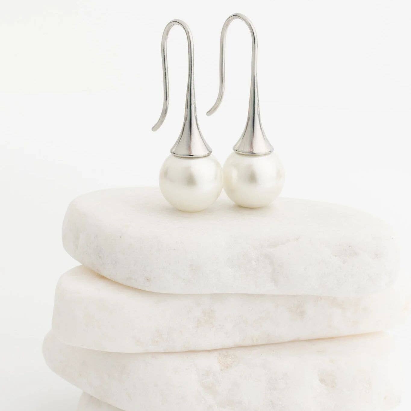 18K Gold PVD Stainless Steel Large Pearl Drop Earrings