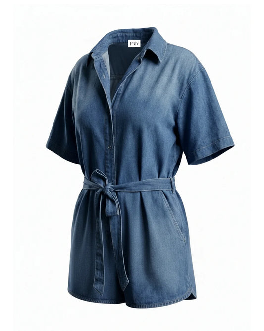 Callie Denim Shorts Romper