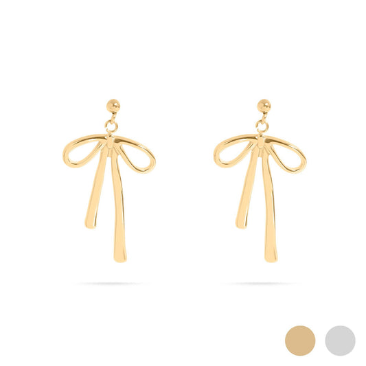 18K Gold PVD Stainless Steel Ribbon Bow Earrings