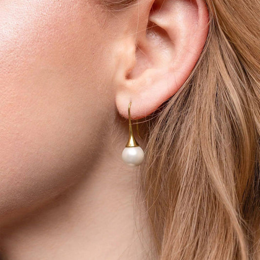 18K Gold PVD Stainless Steel Large Pearl Drop Earrings