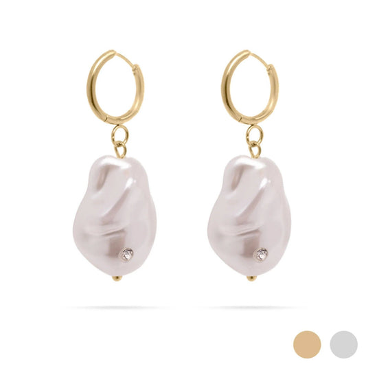 18K Gold PVD Stainless Steel Stone Freshwater Pearl Earring