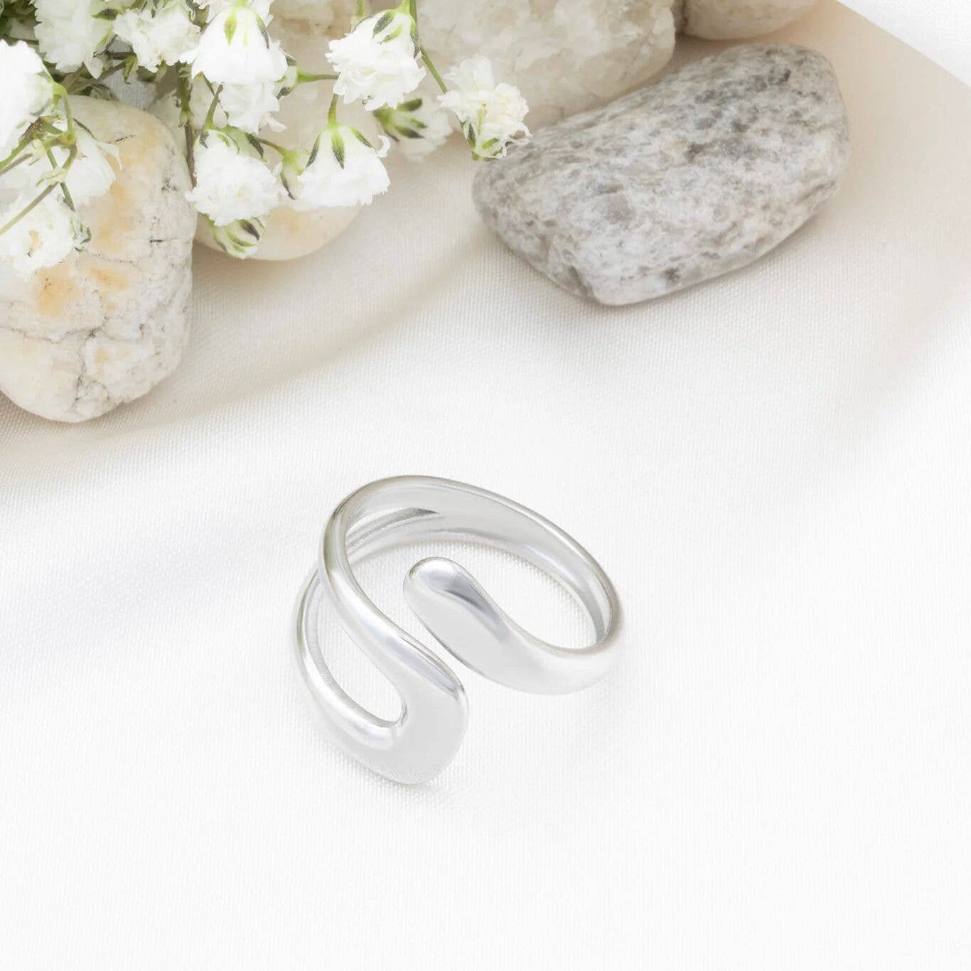 18K Gold PVD Stainless Steel Twisted Spiral Cuff Ring