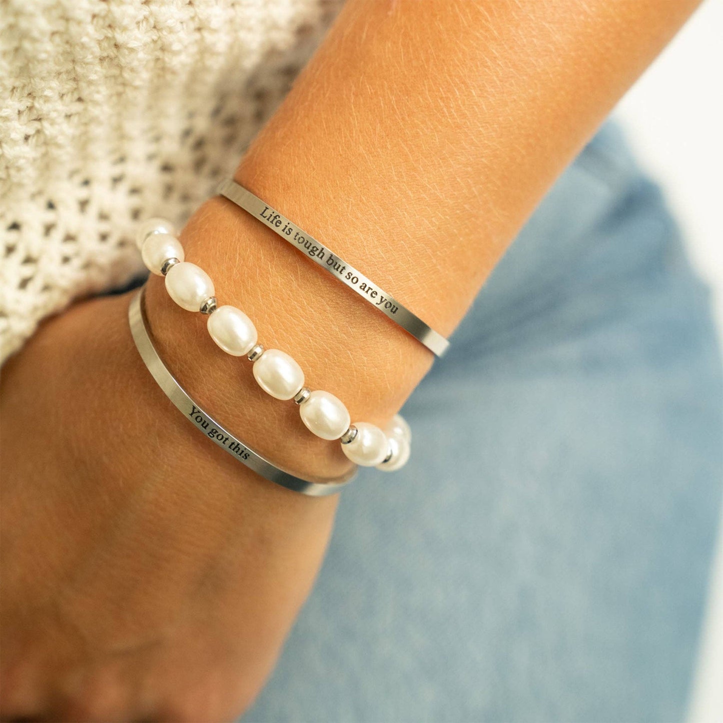 18K Gold PVD 8mm Kiska Glass Pearl Stretch Bracelet