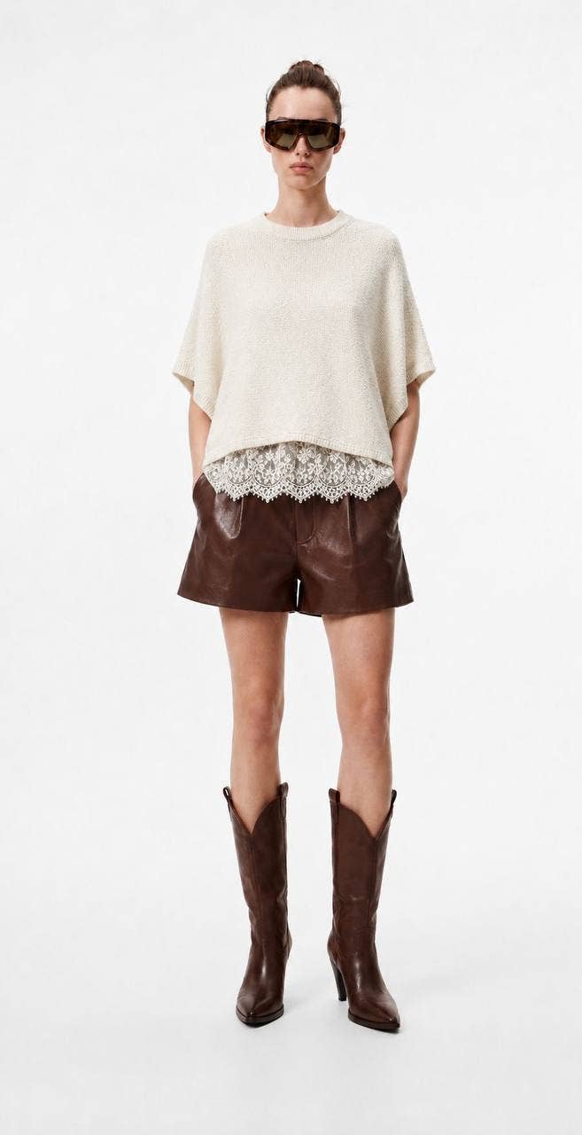 Lace-Trimmed Poncho Summer Pullover