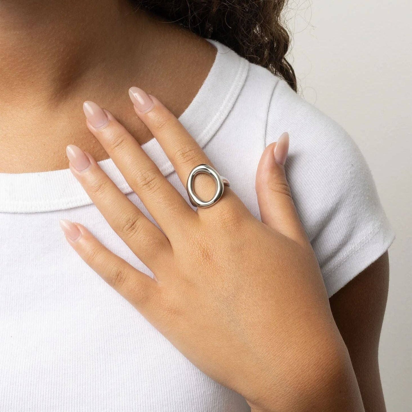 18K Gold PVD Stainless Steel Oval Motif Ring