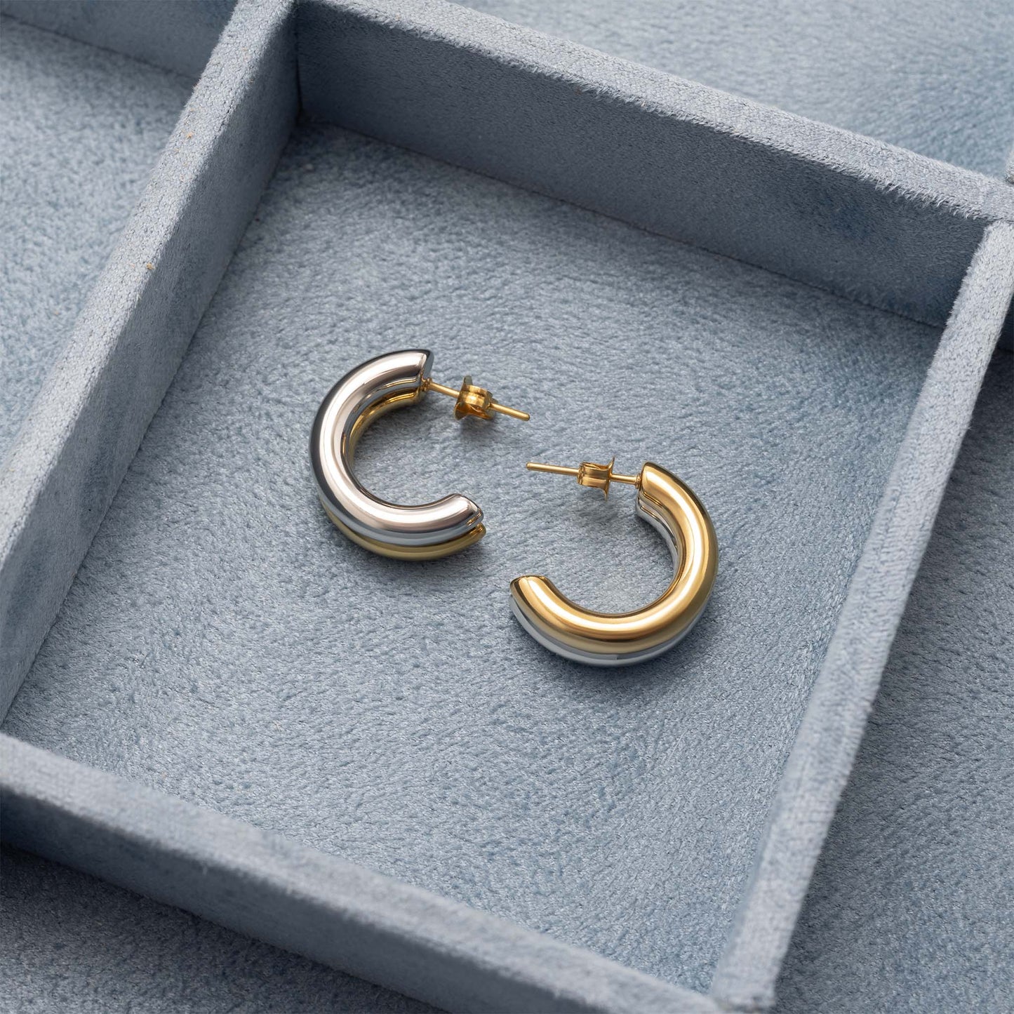 Gold Stainless Steel Mixed Metal Statement Huggie Earrings