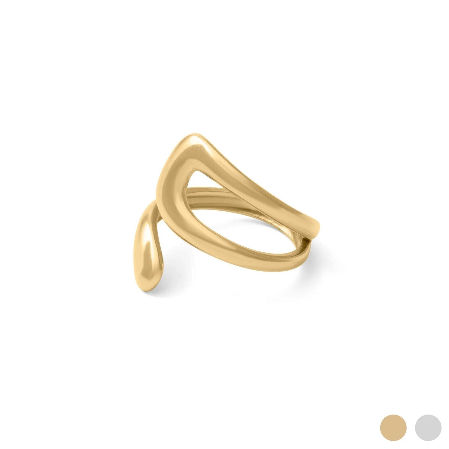 18K Gold PVD Stainless Steel Twisted Spiral Cuff Ring