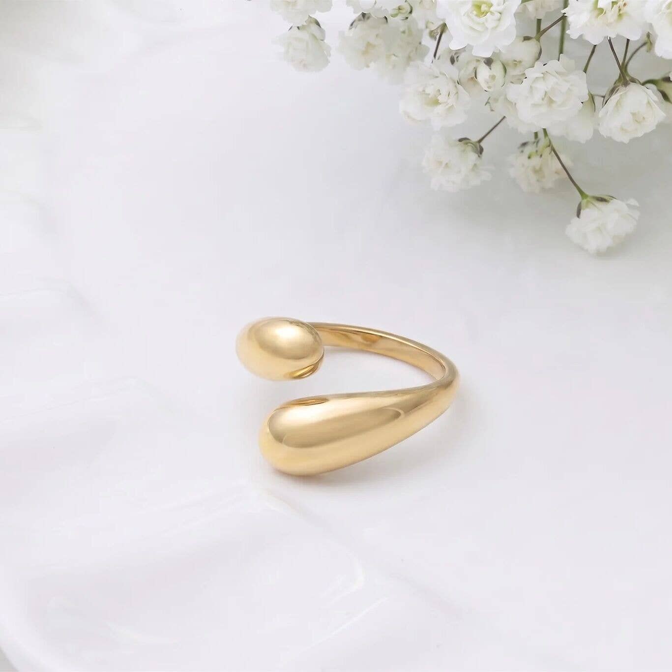 18K Gold Stainless Steel Duo Drop Ring