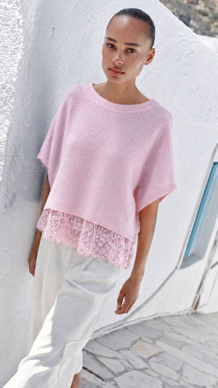 Lace-Trimmed Poncho Summer Pullover