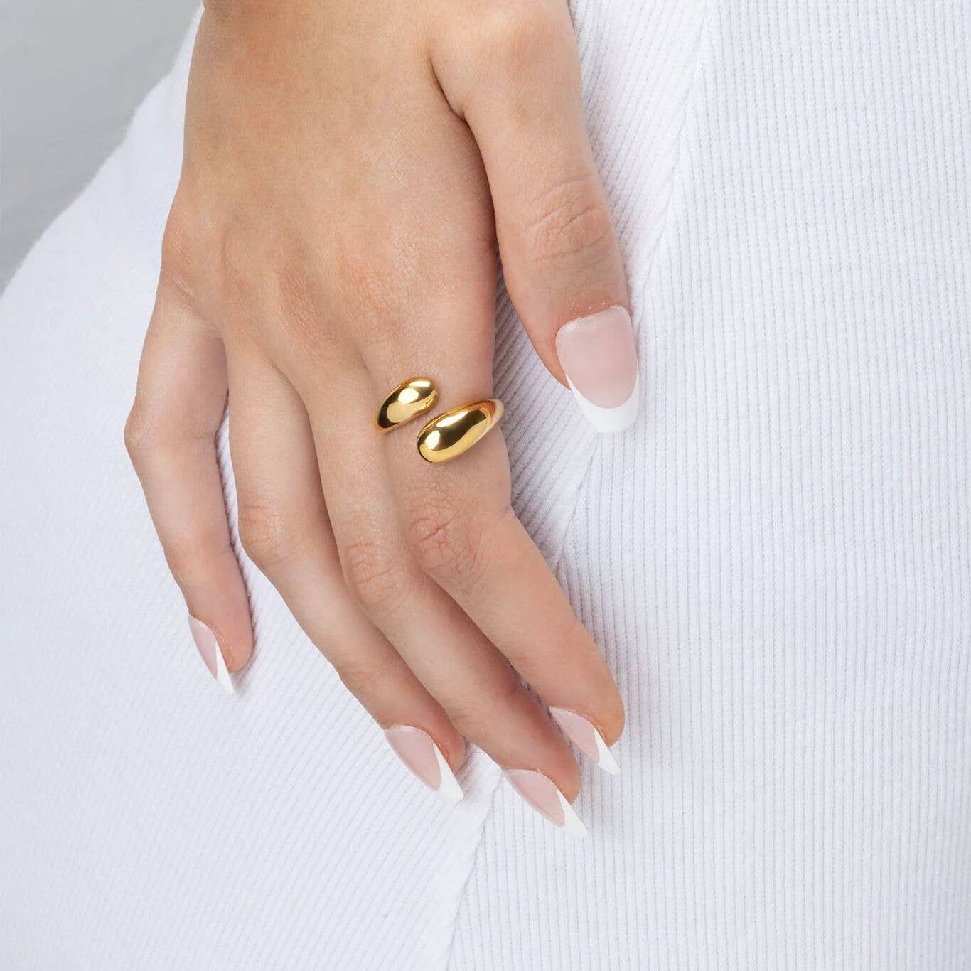 18K Gold Stainless Steel Duo Drop Ring
