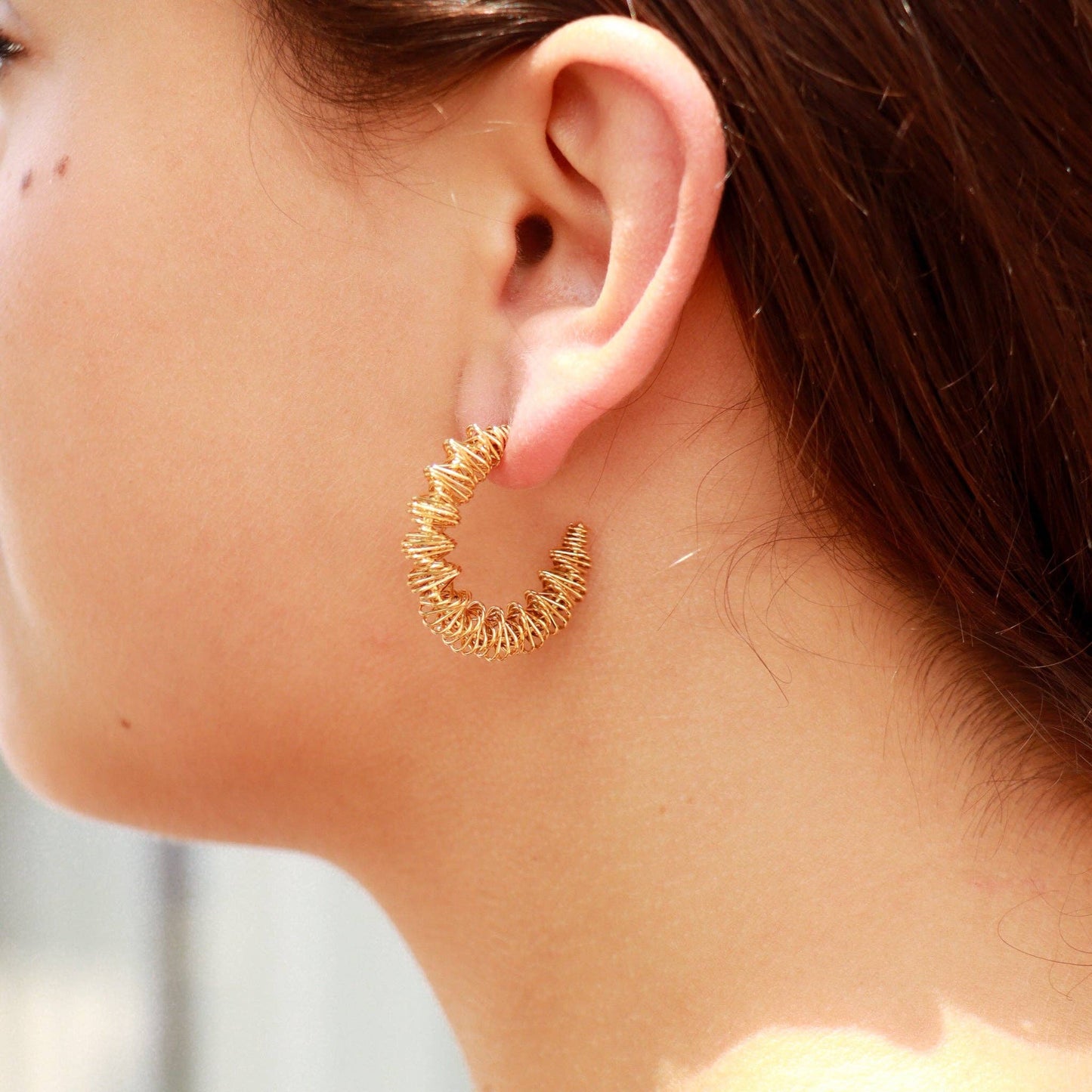 18K Gold PVD Stainless Steel Wired Statement Hoop Earrings