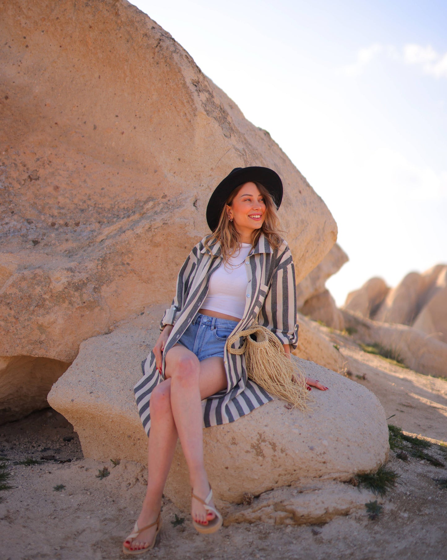 Striped Short Linen Shirt Dress