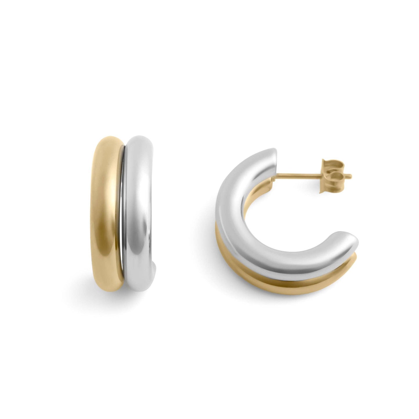 Gold Stainless Steel Mixed Metal Statement Huggie Earrings