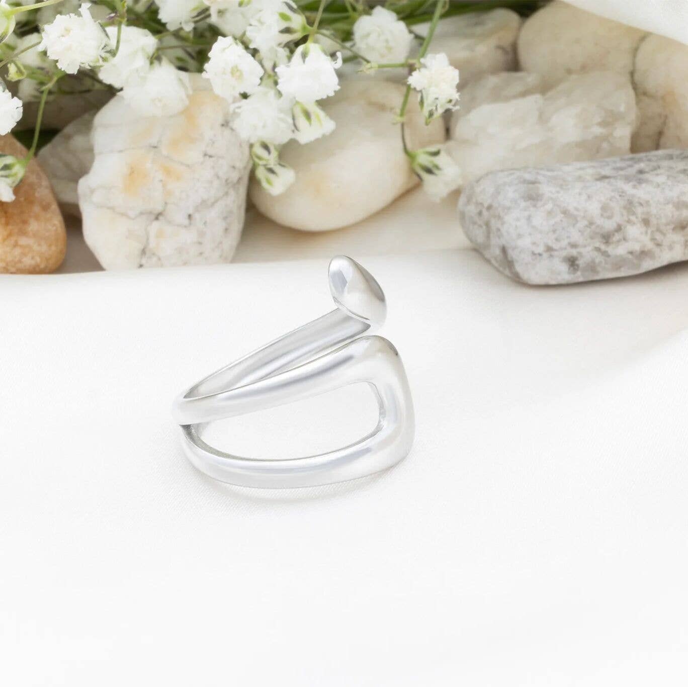 18K Gold PVD Stainless Steel Twisted Spiral Cuff Ring