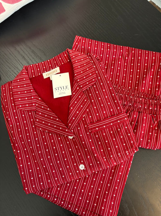 noon: Stretch Cotton Long Pajama Set in Heart Stripe