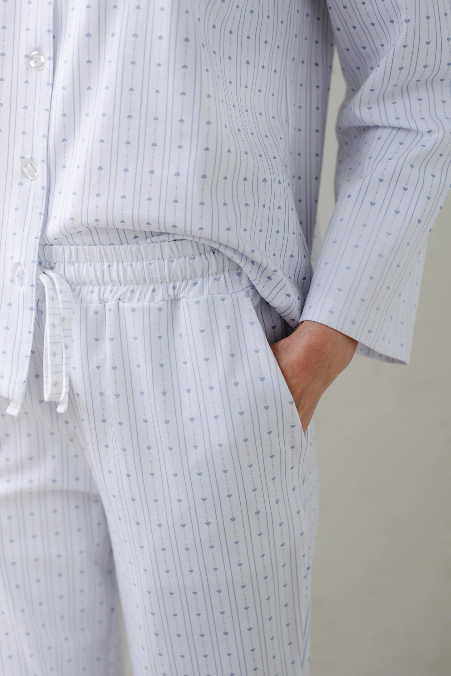 noon: Stretch Cotton Long Pajama Set in Heart Stripe