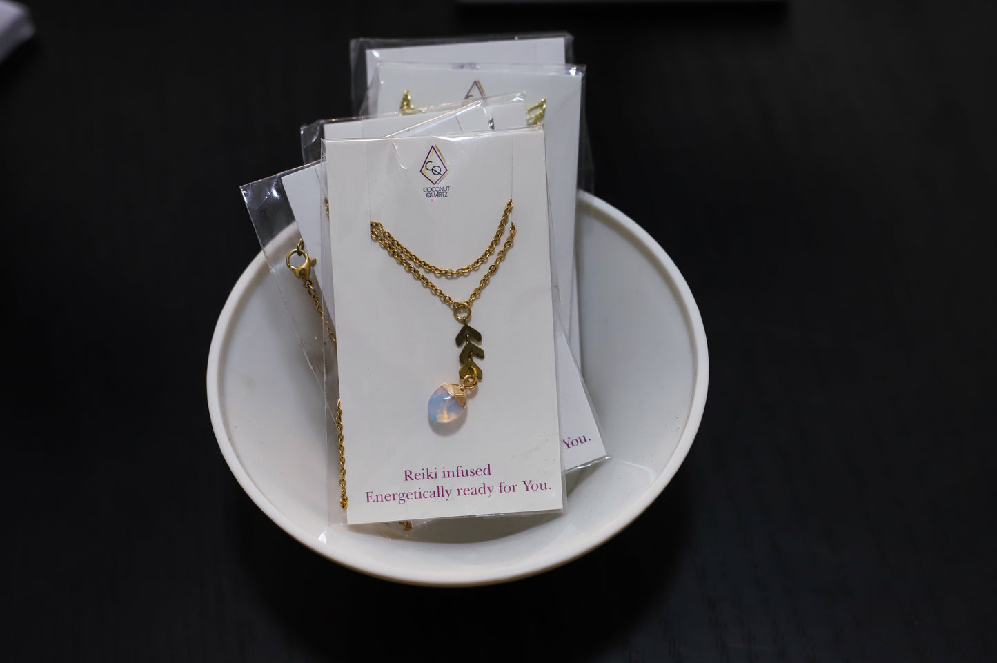 Opalite Drop Brass Chevron Necklace