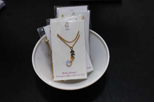 Opalite Drop Brass Chevron Necklace