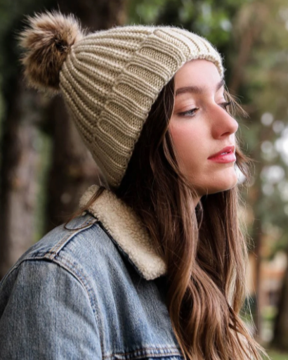Soft Rib Knit Pom Beanie