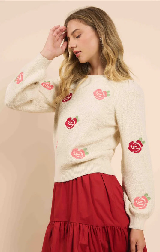 Sadie and Sage: Smell the Roses Embroidered Sweater