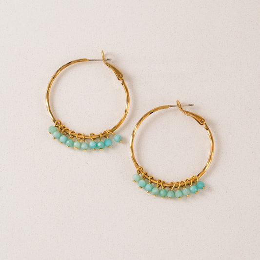 Sorrento Gemstone Beaded Hoop Earrings Amazonite