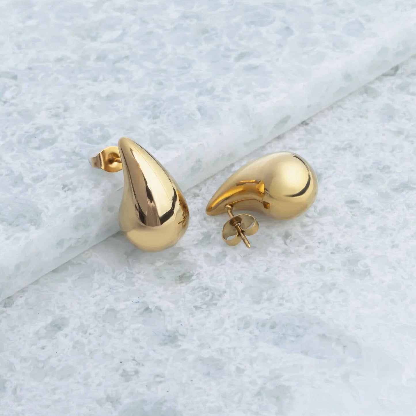18K Gold PVD Stainless Steel Tear Drop Stud Earrings