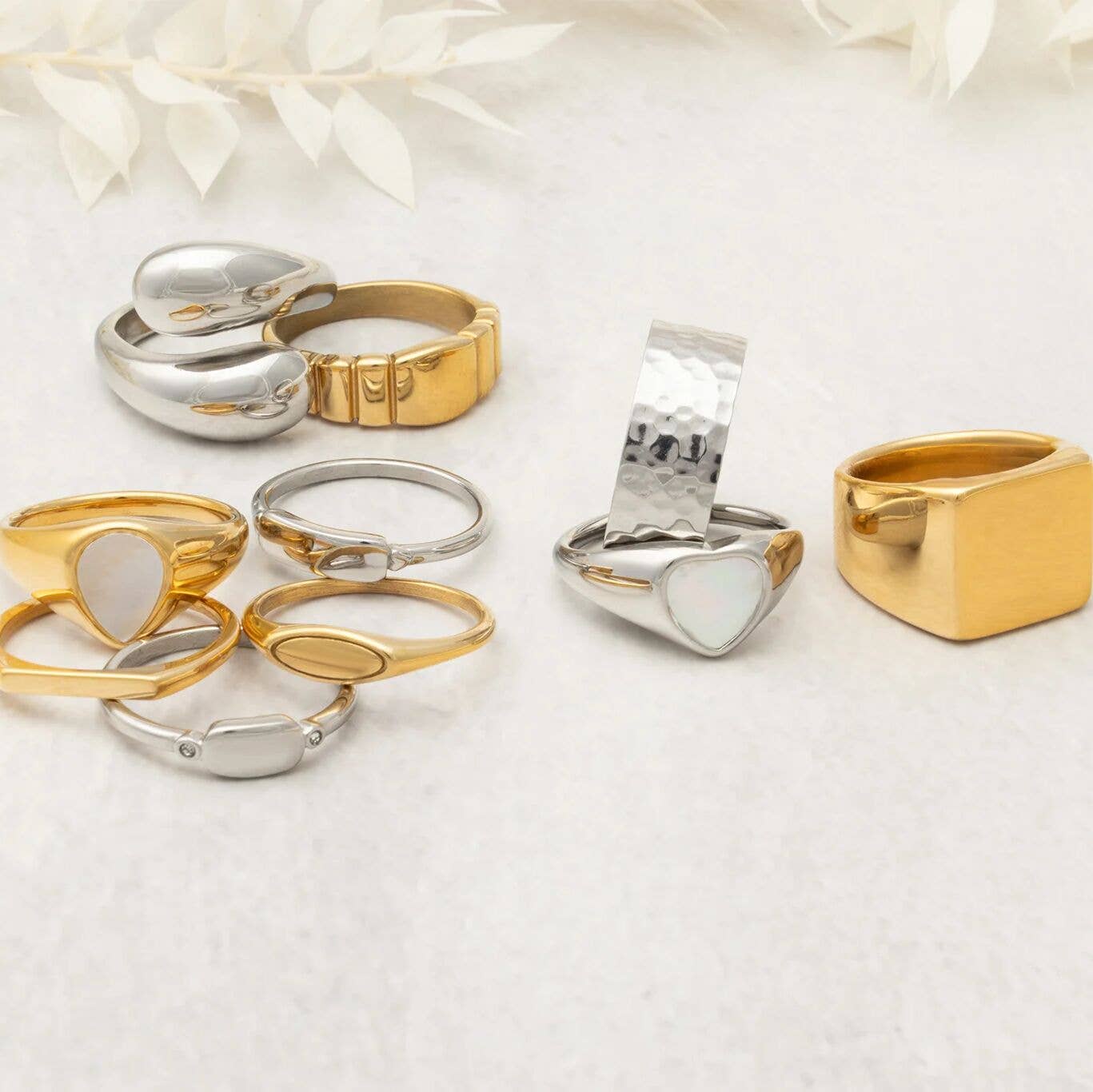 18K Gold Stainless Steel Duo Drop Ring