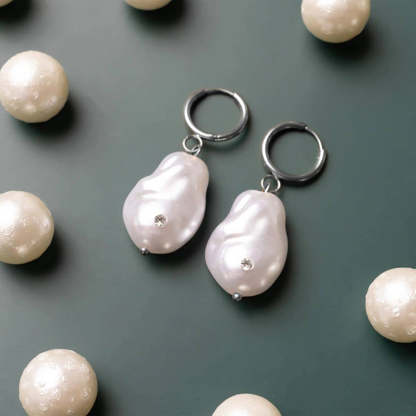 18K Gold PVD Stainless Steel Stone Freshwater Pearl Earring
