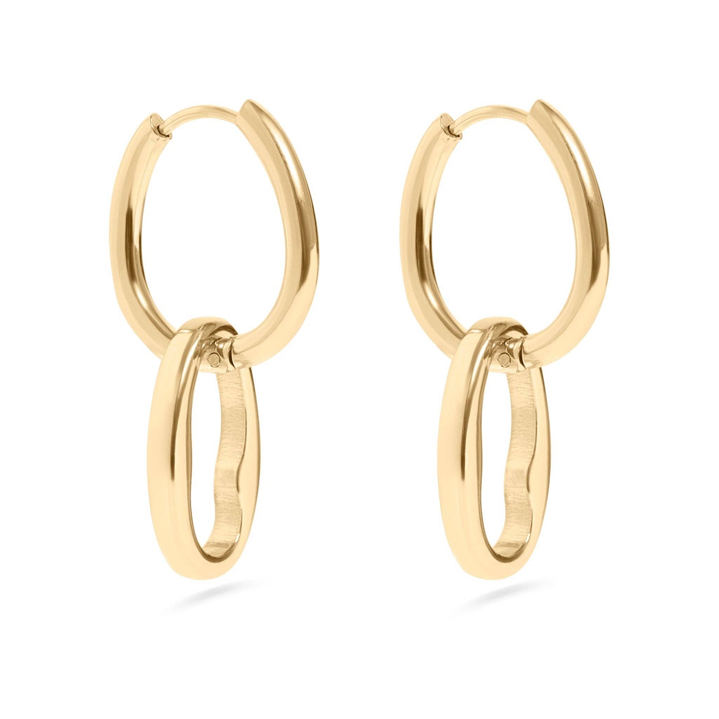 18K Gold PVD Stainless Steel Interlocked Oval Pendant Earrings