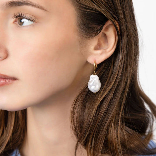 18K Gold PVD Stainless Steel Stone Freshwater Pearl Earring