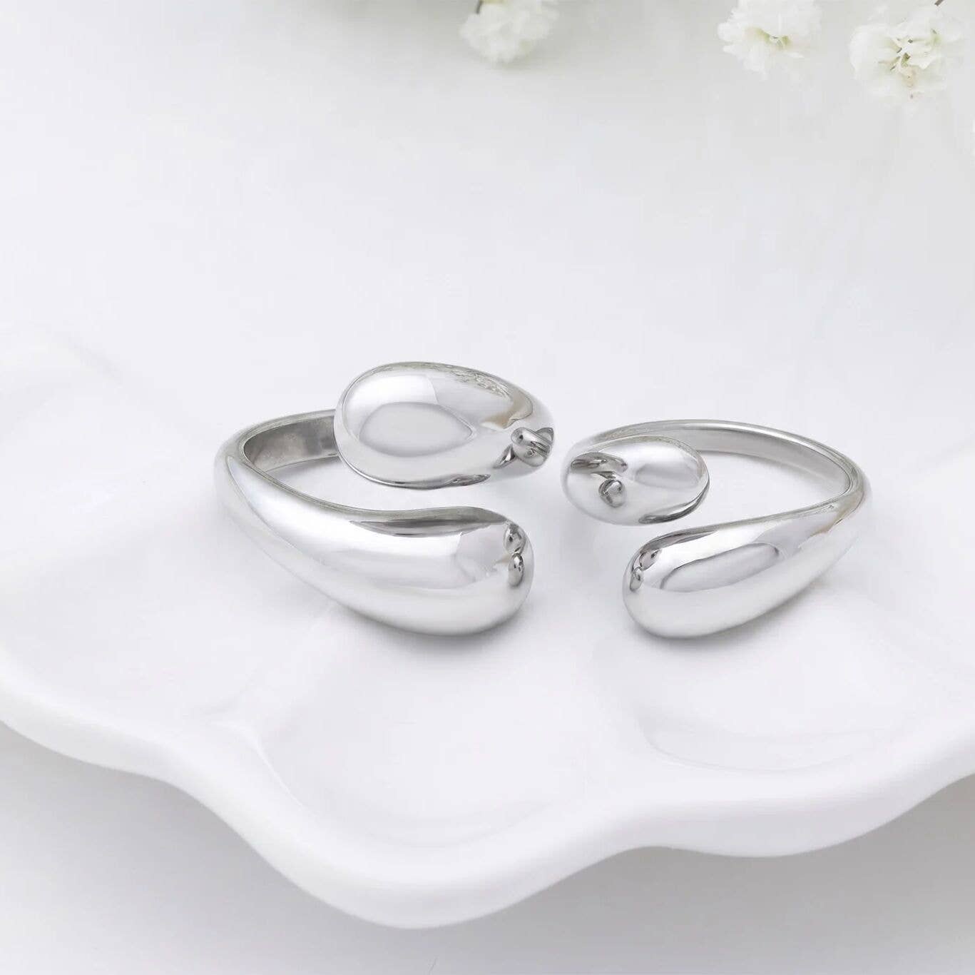18K Gold Stainless Steel Duo Drop Ring