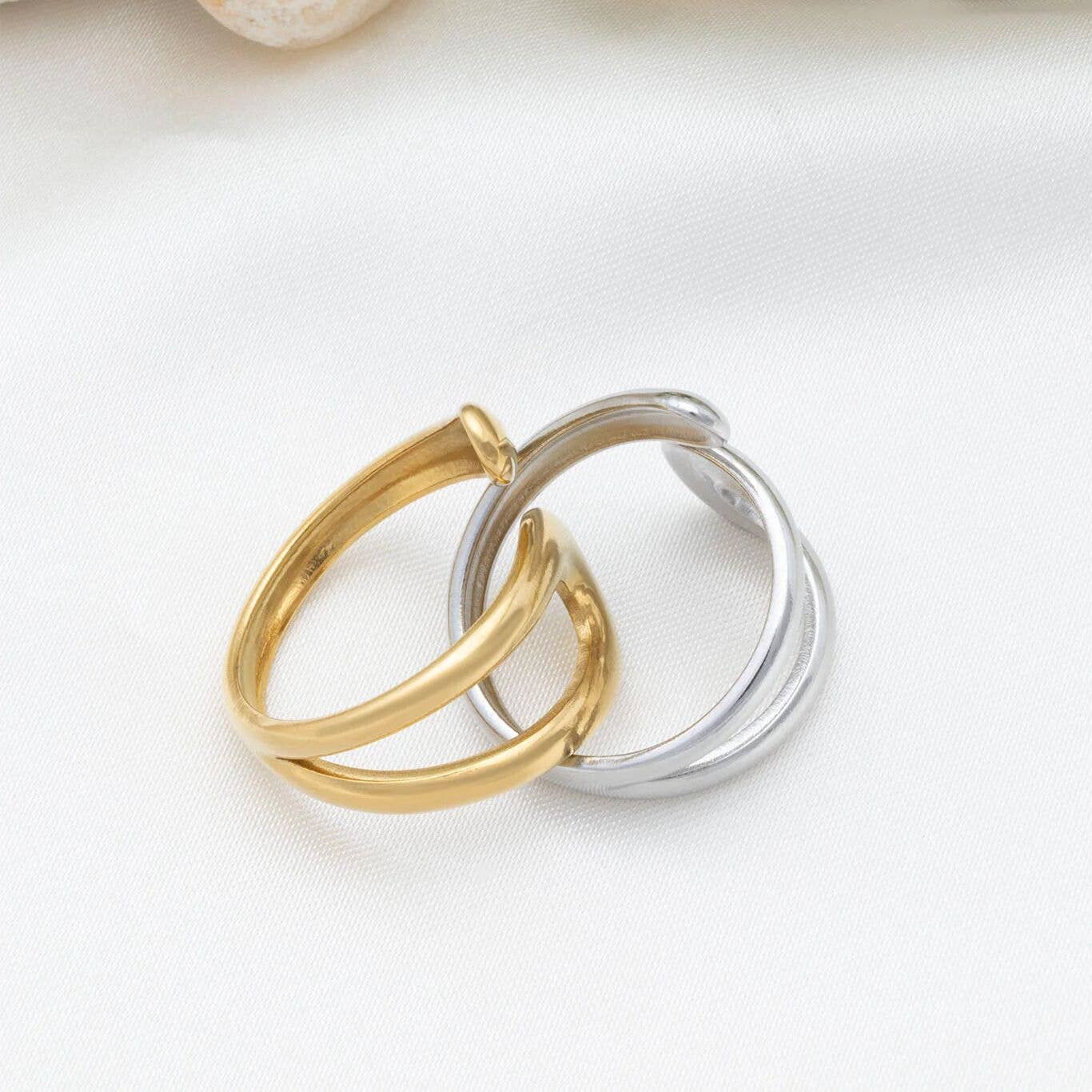 18K Gold PVD Stainless Steel Twisted Spiral Cuff Ring