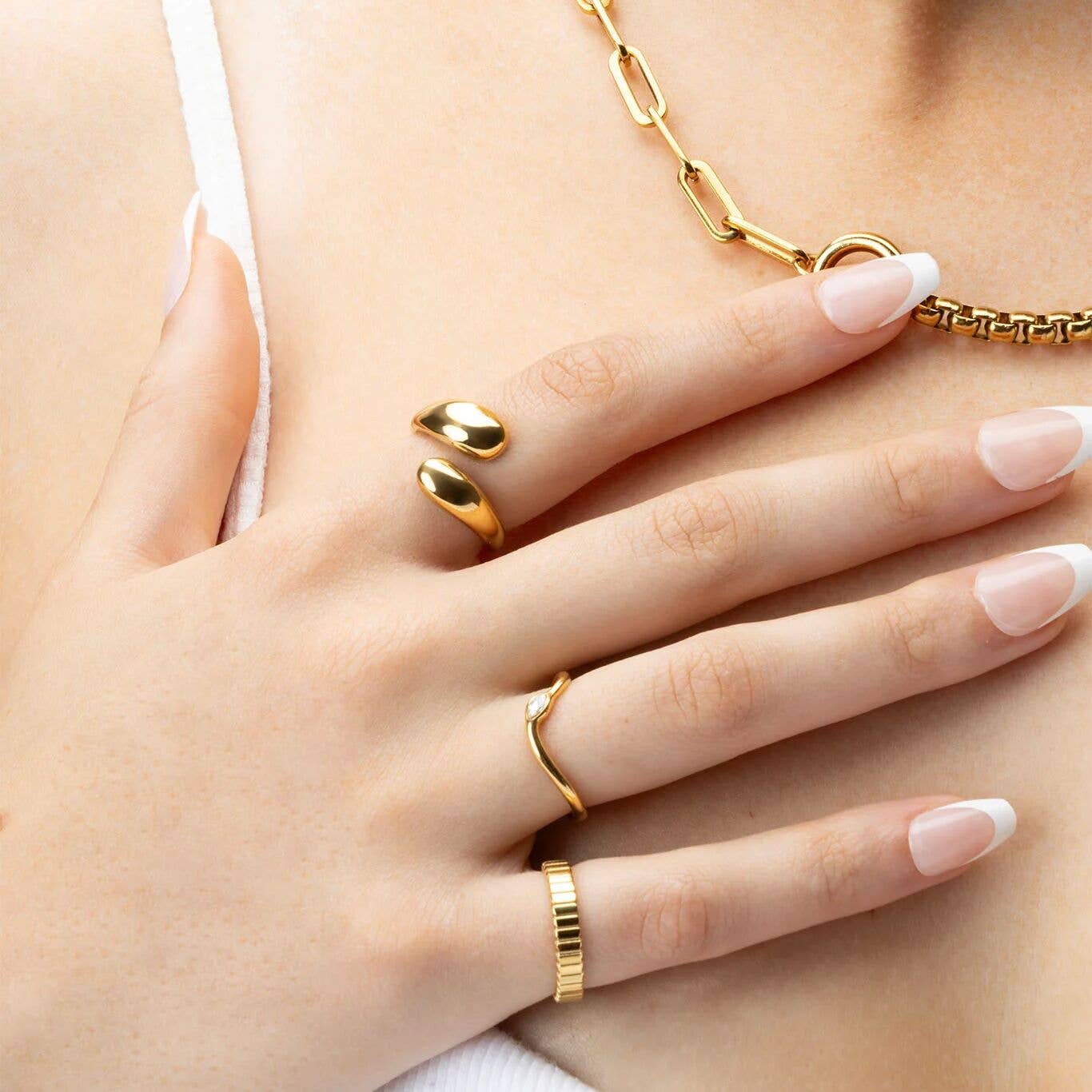 18K Gold Stainless Steel Duo Drop Ring