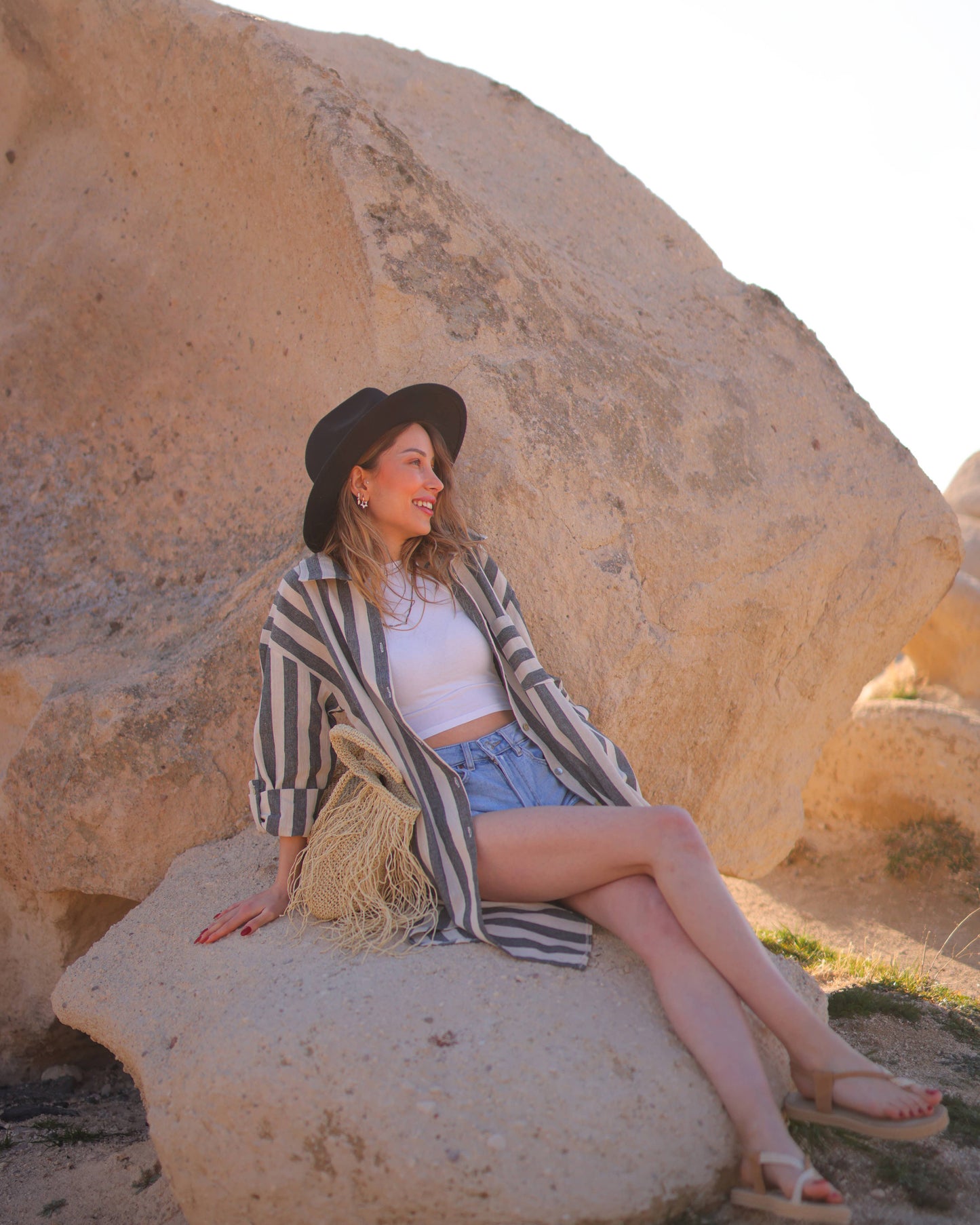 Striped Short Linen Shirt Dress
