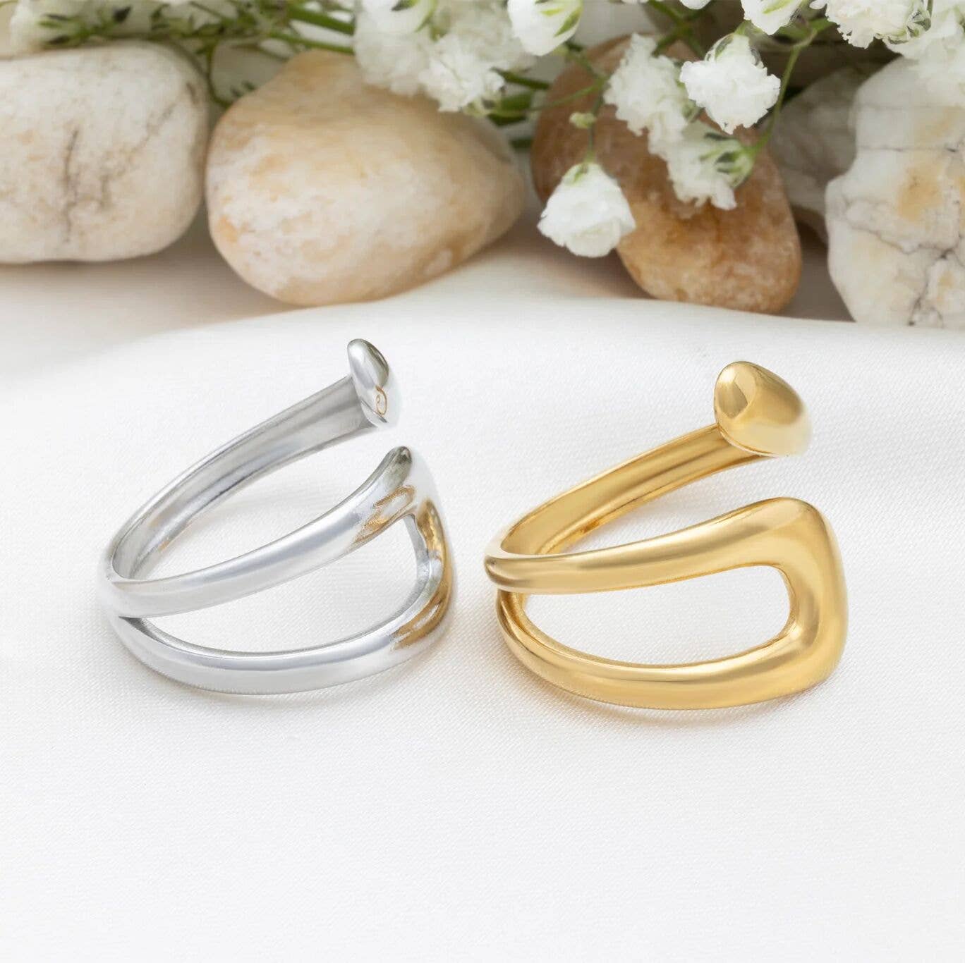 18K Gold PVD Stainless Steel Twisted Spiral Cuff Ring