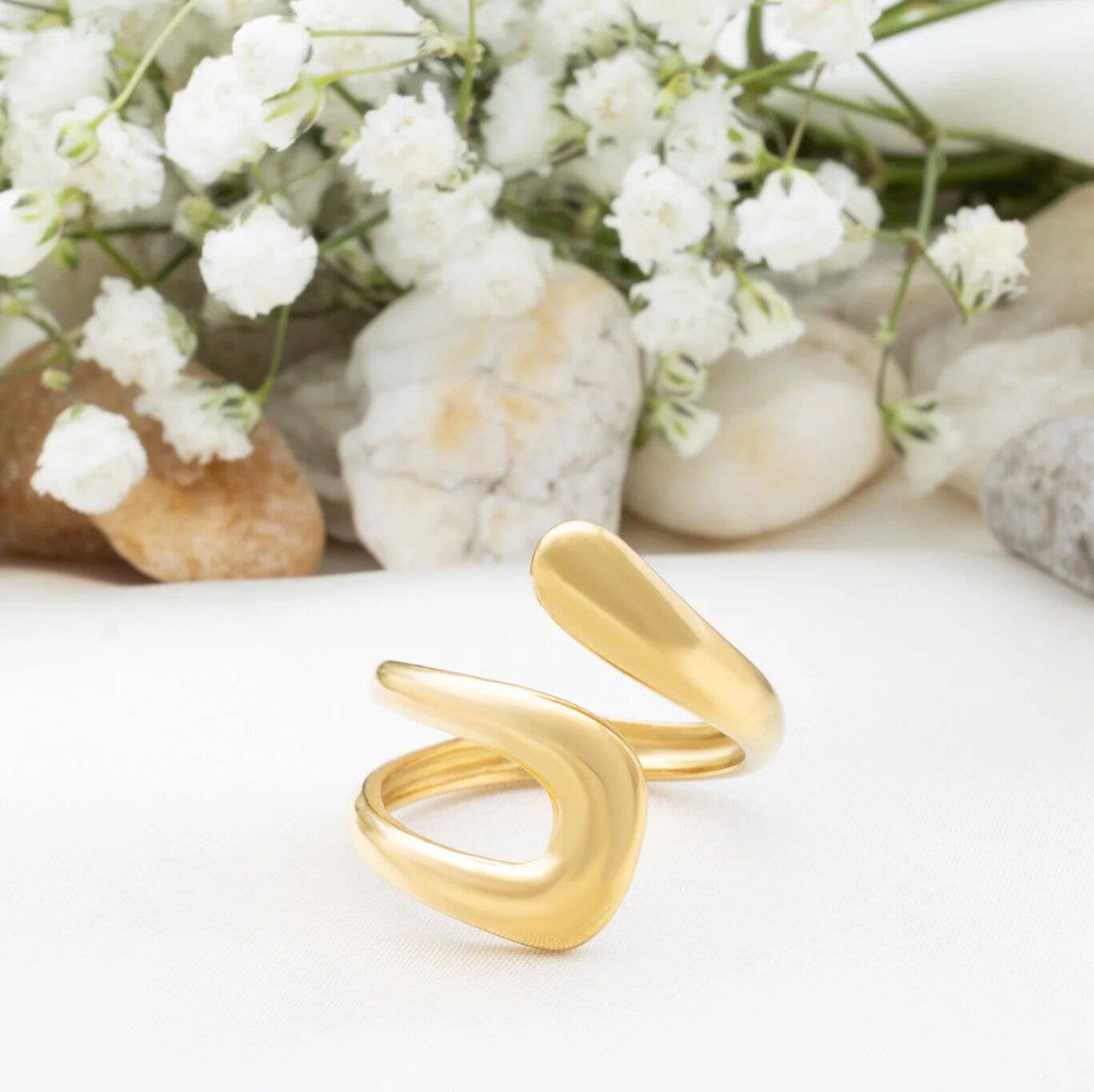18K Gold PVD Stainless Steel Twisted Spiral Cuff Ring