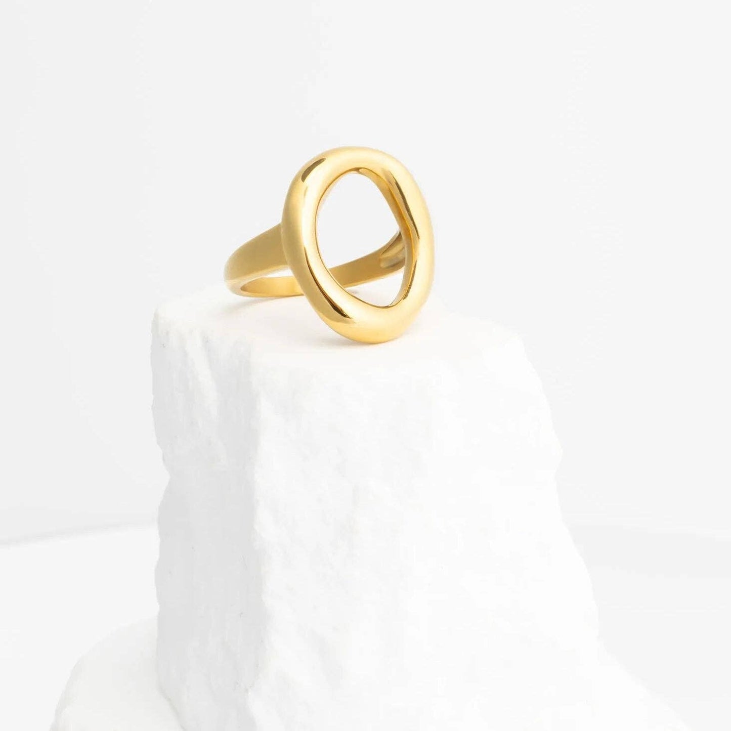 18K Gold PVD Stainless Steel Oval Motif Ring